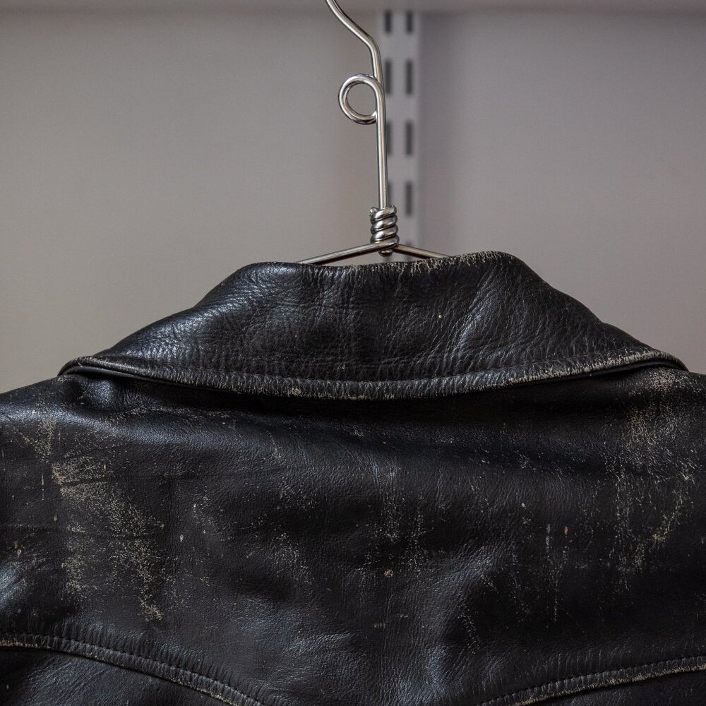 Vintage Black Leather Bomber Jacket with Red Lining - Picture 8 of 11